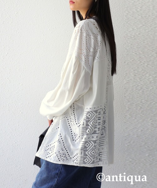 antiqua（アンティカ）の「パッチワークレースシャツ（シャツ/ブラウス