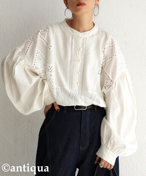 antiqua（アンティカ）の「パッチワークレースシャツ（シャツ/ブラウス・レディース・ブラック/オフホワイト/ブラック系その他/ホワイト系その他・FREE）」の10枚目の写真