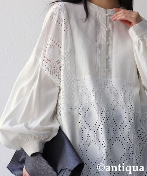 antiqua（アンティカ）の「パッチワークレースシャツ（シャツ/ブラウス