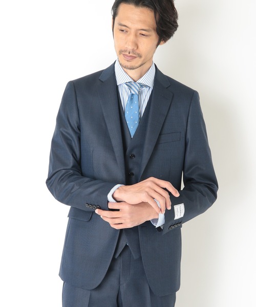 CROWDED CLOSET（クラウデッドクローゼット）の「NARROW ツイルピンヘッドスーツ/別売りベストあり/2ピースビジネスセットアップスーツ（スーツセット・メンズ・ネイビー/ブルー/グレー・04/03/02/01）」の6枚目の写真