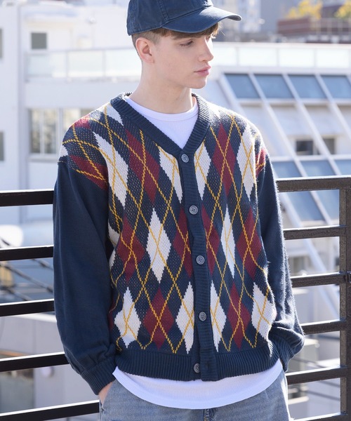８(eight)（エイト）の「アーガイル柄カーディガン（カーディガン/ボレロ・メンズ・ネイビー/チャコール/グリーン・X-LARGE/MEDIUM/LARGE）」の13枚目の写真