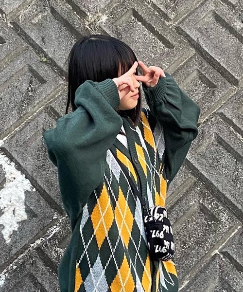 ８(eight)（エイト）の「アーガイル柄カーディガン（カーディガン/ボレロ・メンズ・ネイビー/チャコール/グリーン・X-LARGE/MEDIUM/LARGE）」の6枚目の写真