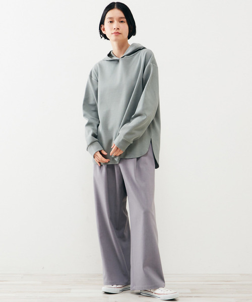 MELROSE claire（メルローズ クレール）の「【ニットのようなリブ見えのデイリーに使えてカジュアル過ぎないフーディ―カットソープルオーバー】（パーカー・レディース・セージグリーン/チャコールグレー/ライトベージュ・FREE）」の17枚目の写真