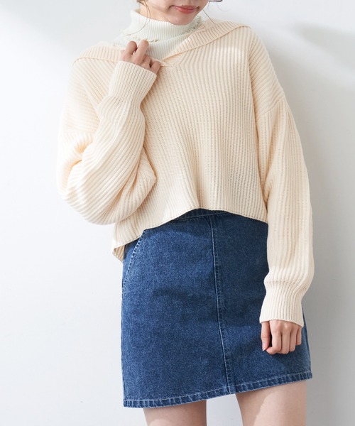 OLIVE des OLIVE（オリーブデオリーブ）の「セーラーカラーニット（ニット/セーター・レディース・ベージュ/グレー/オフホワイト・FREE）」の19枚目の写真