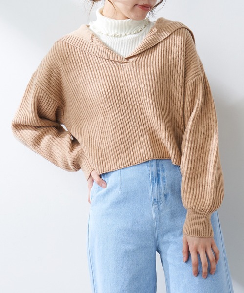 OLIVE des OLIVE（オリーブデオリーブ）の「セーラーカラーニット（ニット/セーター・レディース・ベージュ/グレー/オフホワイト・FREE）」の14枚目の写真