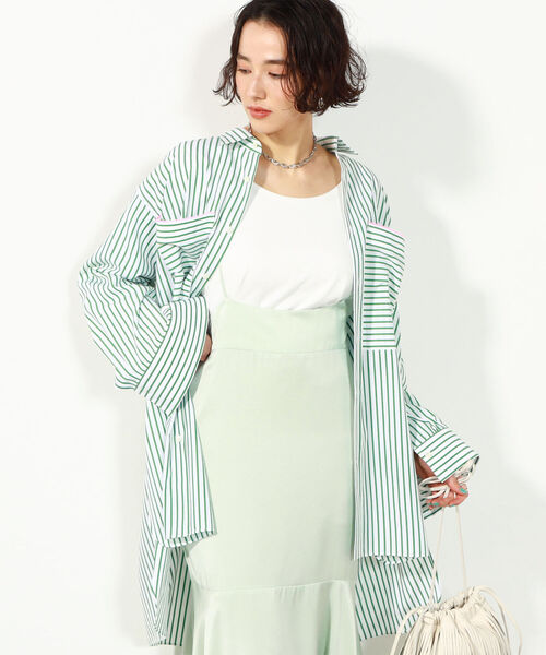 Rie Miller（リエミラー）の「レギュラーカラーチュニック丈ストライプ