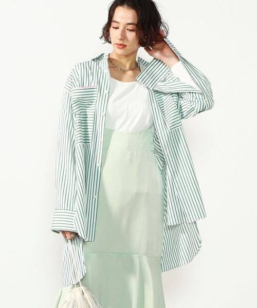 Rie Miller(リエミラー)の「レギュラーカラーチュニック丈ストライプシャツ(シャツ/ブラウス・レディース・ブルー系その他3/グリーン系その他3/レッド系その他3・38)」の8枚目の写真
