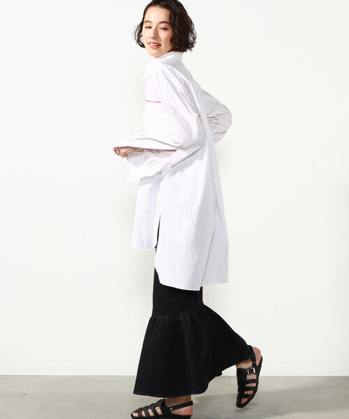 Rie Miller(リエミラー)の「レギュラーカラーチュニック丈ストライプシャツ(シャツ/ブラウス・レディース・ブルー系その他3/グリーン系その他3/レッド系その他3・38)」の16枚目の写真