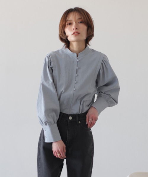 rem closet(レムクローゼット)の「チャイナシャツ(シャツ/ブラウス・レディース・ベージュ/アイボリー/サックスブルー・FREE)」の3枚目の写真