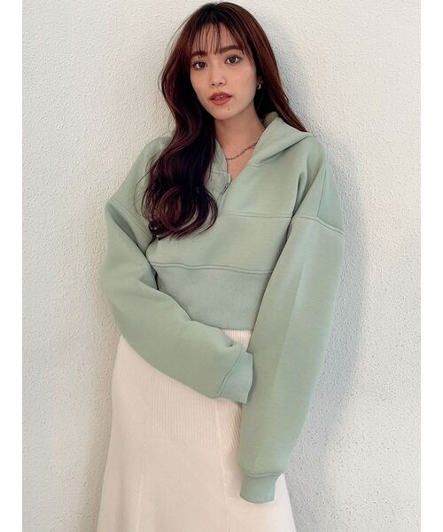 GYDA(ジェイダ)の「バックレースUPポンチショートパーカー(パーカー・レディース・ミント/ブラック/オフホワイト・FREE)」の7枚目の写真