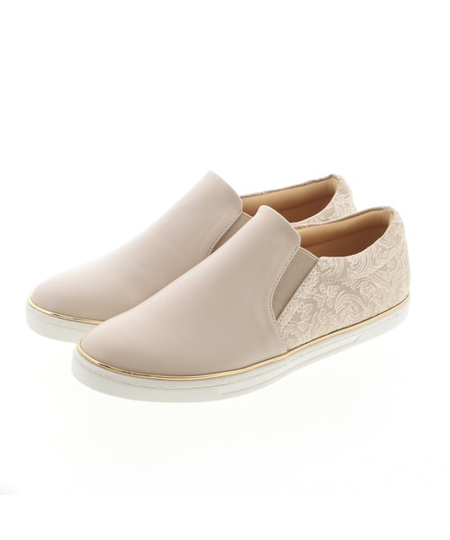 JELLY BEANS(ジェリービーンズ)の「【WEB限定】マテリアルコンビスリッポンスニーカー(217-311)JELLY BEANS(ジェリービーンズ)(スリッポン・レディース・ブラック/ベージュ/ラベンダー・23/24/22.5/24.5/23.5)」の1枚目の写真