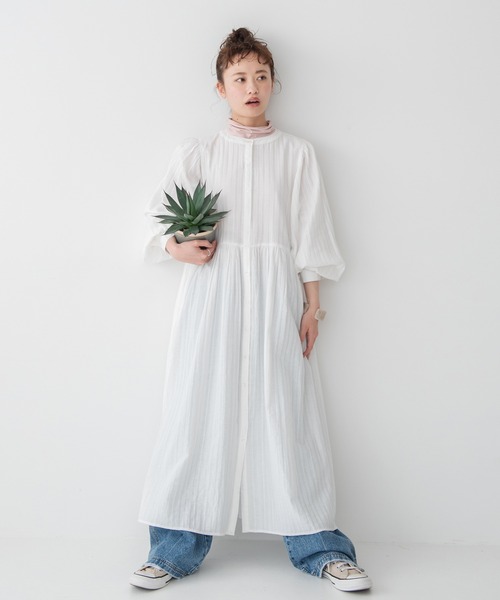Crisp（クリスプ）の「ドビーストライプシャツワンピース（シャツワンピース・レディース・ホワイト/ピンク・FREE）」の12枚目の写真