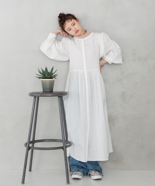 Crisp（クリスプ）の「ドビーストライプシャツワンピース（シャツワンピース・レディース・ホワイト/ピンク・FREE）」の10枚目の写真
