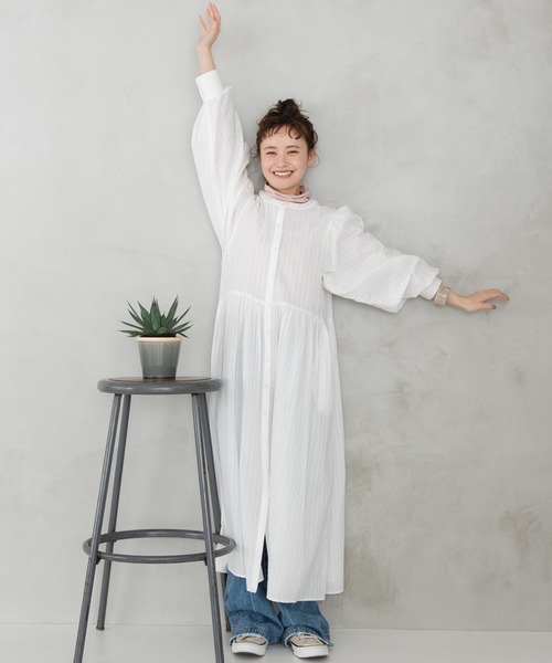 Crisp（クリスプ）の「ドビーストライプシャツワンピース（シャツワンピース・レディース・ホワイト/ピンク・FREE）」の9枚目の写真