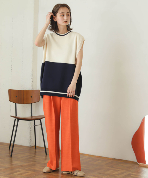 『WEB先行販売』リネンライクハイウエストダブルタックパンツ