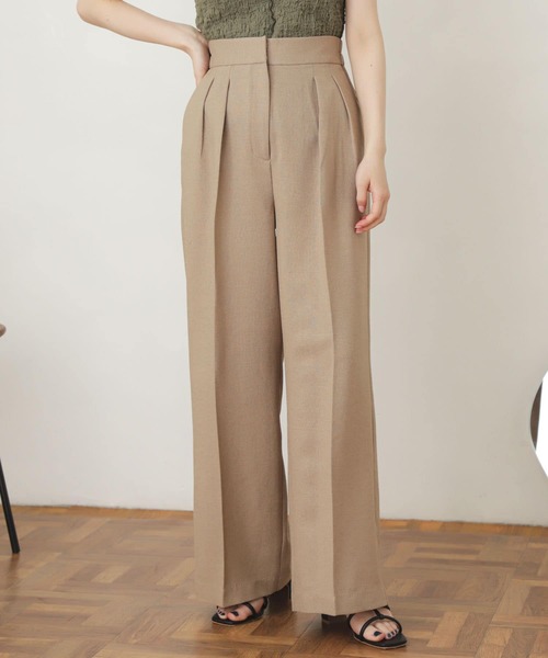 『WEB先行販売』リネンライクハイウエストダブルタックパンツ