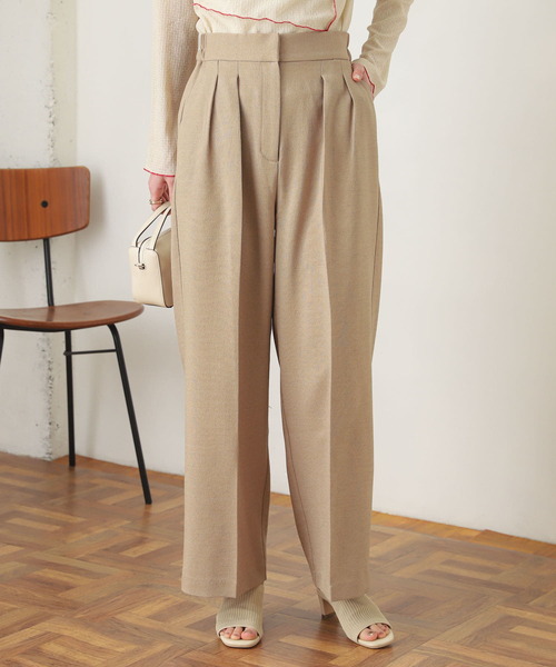 『WEB先行販売』リネンライクハイウエストダブルタックパンツ