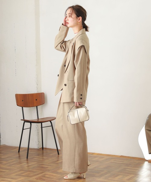 『WEB先行販売』リネンライクハイウエストダブルタックパンツ