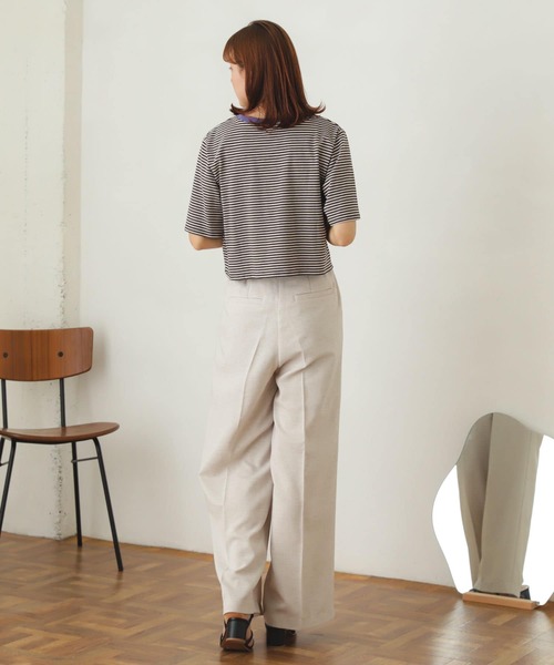 『WEB先行販売』リネンライクハイウエストダブルタックパンツ