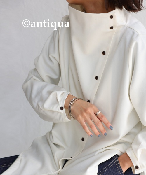 antiqua（アンティカ）の「ボトルネックデザインシャツ（シャツ/ブラウス・レディース・オフホワイト/ブラック・FREE）」の7枚目の写真