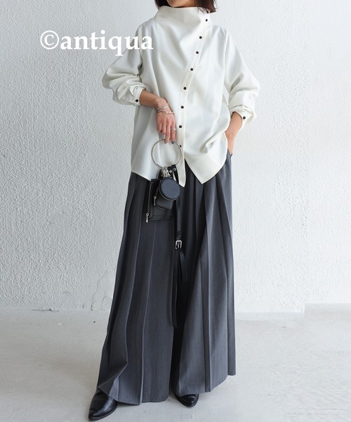 antiqua（アンティカ）の「ボトルネックデザインシャツ（シャツ/ブラウス・レディース・オフホワイト/ブラック・FREE）」の6枚目の写真