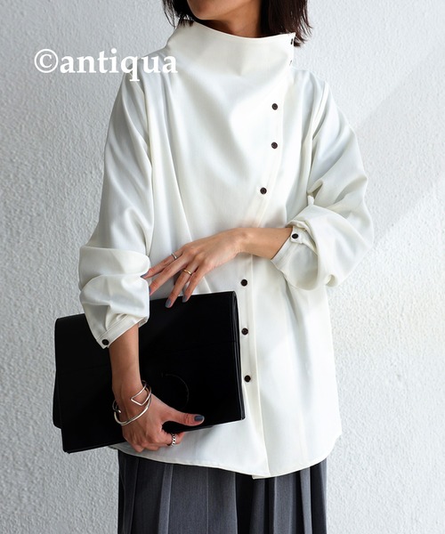 antiqua（アンティカ）の「ボトルネックデザインシャツ（シャツ/ブラウス・レディース・オフホワイト/ブラック・FREE）」の8枚目の写真