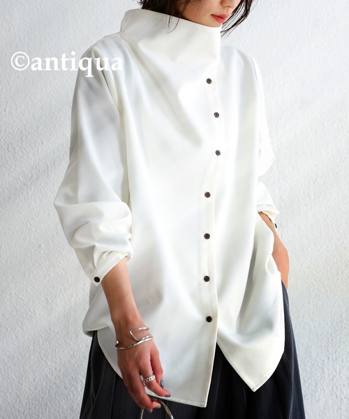 antiqua（アンティカ）の「ボトルネックデザインシャツ（シャツ/ブラウス・レディース・オフホワイト/ブラック・FREE）」の12枚目の写真