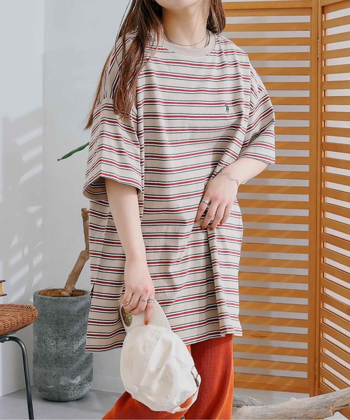 U.S. POLO ASSN.(ユーエスポロアッスン)の「オーバーサイズボーダーT(Tシャツ/カットソー・レディース・ベージュ/グリーン/ネイビー/ピンク・FREE)」の1枚目の写真