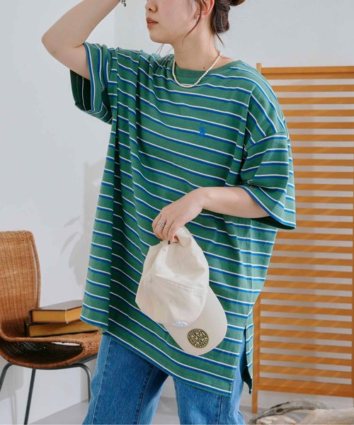 U.S. POLO ASSN.(ユーエスポロアッスン)の「オーバーサイズボーダーT(Tシャツ/カットソー・レディース・ベージュ/グリーン/ネイビー/ピンク・FREE)」の2枚目の写真