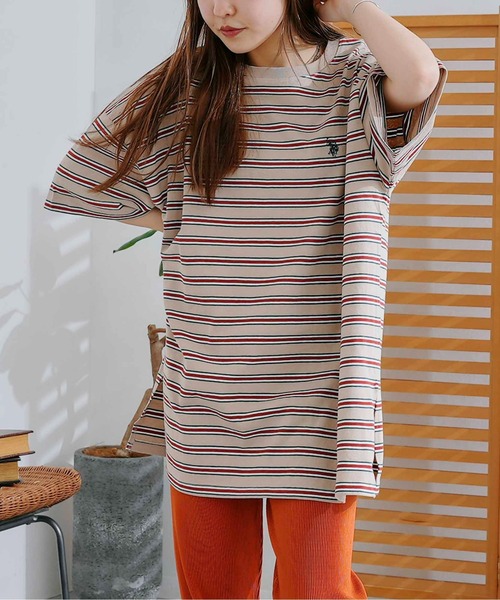 U.S. POLO ASSN.(ユーエスポロアッスン)の「オーバーサイズボーダーT(Tシャツ/カットソー・レディース・ベージュ/グリーン/ネイビー/ピンク・FREE)」の5枚目の写真