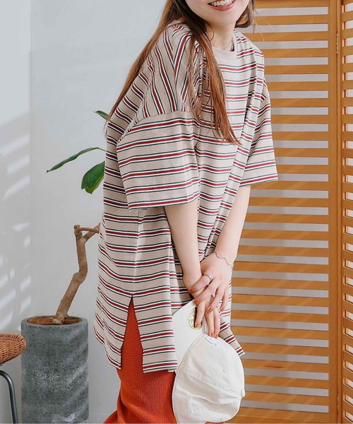 U.S. POLO ASSN.(ユーエスポロアッスン)の「オーバーサイズボーダーT(Tシャツ/カットソー・レディース・ベージュ/グリーン/ネイビー/ピンク・FREE)」の10枚目の写真