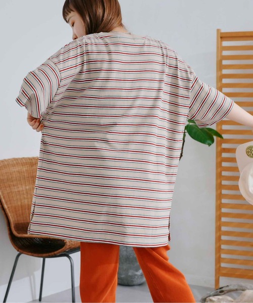U.S. POLO ASSN.(ユーエスポロアッスン)の「オーバーサイズボーダーT(Tシャツ/カットソー・レディース・ベージュ/グリーン/ネイビー/ピンク・FREE)」の15枚目の写真