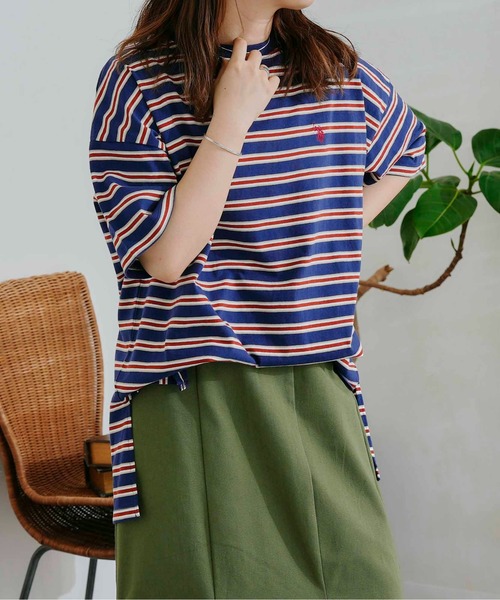 U.S. POLO ASSN.(ユーエスポロアッスン)の「オーバーサイズボーダーT(Tシャツ/カットソー・レディース・ベージュ/グリーン/ネイビー/ピンク・FREE)」の21枚目の写真
