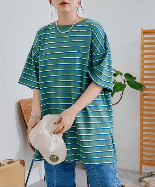 U.S. POLO ASSN.(ユーエスポロアッスン)の「オーバーサイズボーダーT(Tシャツ/カットソー・レディース・ベージュ/グリーン/ネイビー/ピンク・FREE)」の7枚目の写真