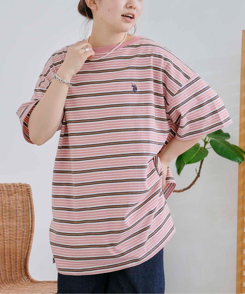 U.S. POLO ASSN.(ユーエスポロアッスン)の「オーバーサイズボーダーT(Tシャツ/カットソー・レディース・ベージュ/グリーン/ネイビー/ピンク・FREE)」の18枚目の写真