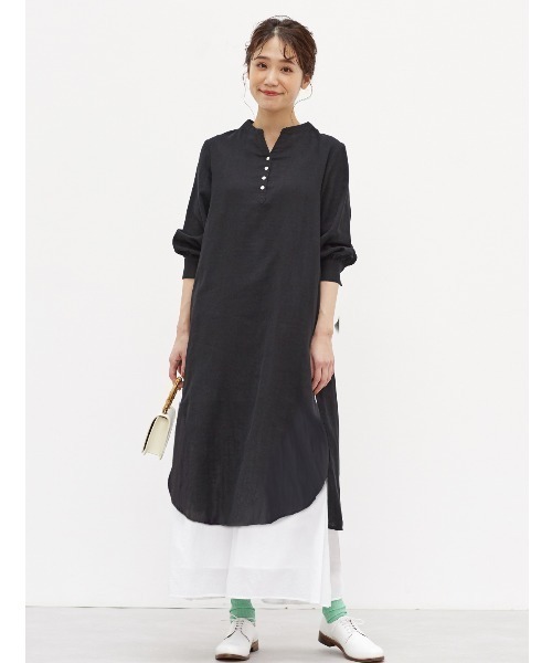 Live in comfort（リブインコンフォート）の「リブ　イン　コンフォート　軽やかなダブルガーゼ素材が心地よい　チュニックワンピース（チュニック・レディース・ブラック/イエロー・X-LARGE/LARGE/XX-LARGE/MEDIUM）」の4枚目の写真