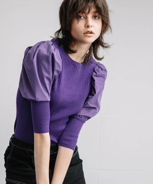 AULA AILA（アウラアイラ）の「パフスリーブリブニット（ニット/セーター・レディース・ブラック/ブルー/パープル・0）」の3枚目の写真