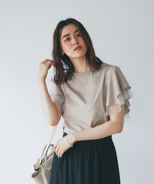 un dix cors（アンディコール）の「大人フェミニン　チュールフレアスリーブカットソー（Tシャツ/カットソー・レディース・ブラック/ベージュ/オフホワイト・FREE）」の22枚目の写真