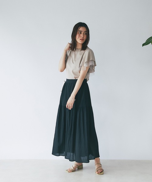 un dix cors（アンディコール）の「大人フェミニン　チュールフレアスリーブカットソー（Tシャツ/カットソー・レディース・ブラック/ベージュ/オフホワイト・FREE）」の17枚目の写真