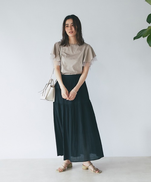 un dix cors（アンディコール）の「大人フェミニン　チュールフレアスリーブカットソー（Tシャツ/カットソー・レディース・ブラック/ベージュ/オフホワイト・FREE）」の14枚目の写真