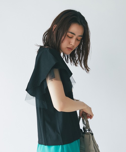 un dix cors（アンディコール）の「大人フェミニン　チュールフレアスリーブカットソー（Tシャツ/カットソー・レディース・ブラック/ベージュ/オフホワイト・FREE）」の20枚目の写真