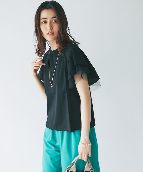 un dix cors（アンディコール）の「大人フェミニン　チュールフレアスリーブカットソー（Tシャツ/カットソー・レディース・ブラック/ベージュ/オフホワイト・FREE）」の16枚目の写真