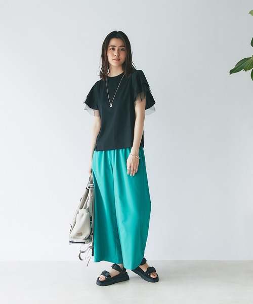 un dix cors（アンディコール）の「大人フェミニン　チュールフレアスリーブカットソー（Tシャツ/カットソー・レディース・ブラック/ベージュ/オフホワイト・FREE）」の9枚目の写真