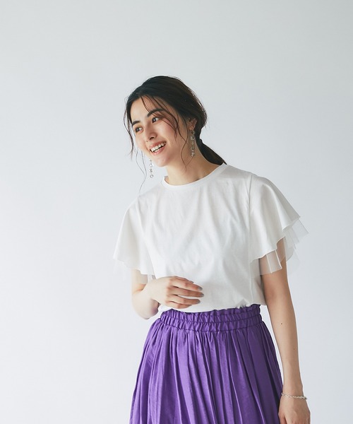 un dix cors（アンディコール）の「大人フェミニン　チュールフレアスリーブカットソー（Tシャツ/カットソー・レディース・ブラック/ベージュ/オフホワイト・FREE）」の19枚目の写真