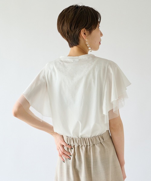 un dix cors（アンディコール）の「大人フェミニン　チュールフレアスリーブカットソー（Tシャツ/カットソー・レディース・ブラック/ベージュ/オフホワイト・FREE）」の21枚目の写真