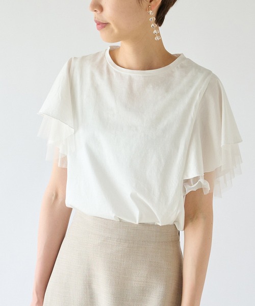 un dix cors（アンディコール）の「大人フェミニン　チュールフレアスリーブカットソー（Tシャツ/カットソー・レディース・ブラック/ベージュ/オフホワイト・FREE）」の15枚目の写真