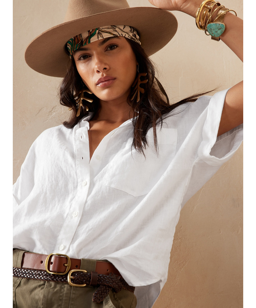 Banana Republic(バナナリパブリック)の「リネン リゾートシャツ(シャツ/ブラウス・レディース・ホワイト/ベージュ/ブルー/ホワイト系その他・S/M/XS/L)」の2枚目の写真