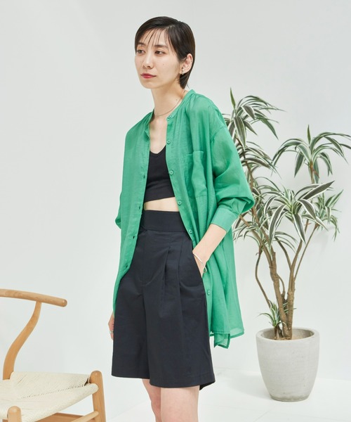 【3/8までの出品】 haversack シアーシャツ セール】 【洗える】バンドカラー シアー シャツ （シャツ
