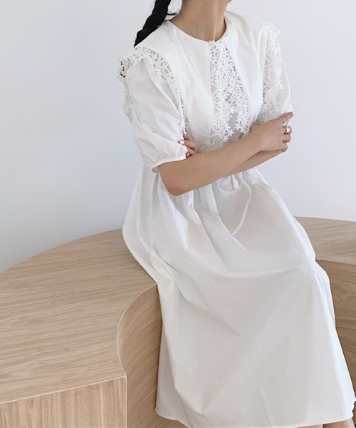 Dream garden(ドリームガーデン)の「レース付け衿Aラインワンピース(ワンピース・レディース・ブラック/オフホワイト・FREE)」の5枚目の写真