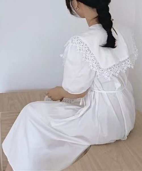 Dream garden(ドリームガーデン)の「レース付け衿Aラインワンピース(ワンピース・レディース・ブラック/オフホワイト・FREE)」の10枚目の写真